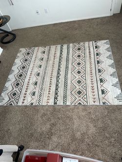 5x7 Southwestern Boho Area Rug Cream Green Tribal Geometric Design
