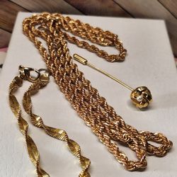 #1999, GORGEOUS 10K GP LOT, ROPE NECKLACE 29"IN , BRACELET 7.5" & PIN 2.5"
