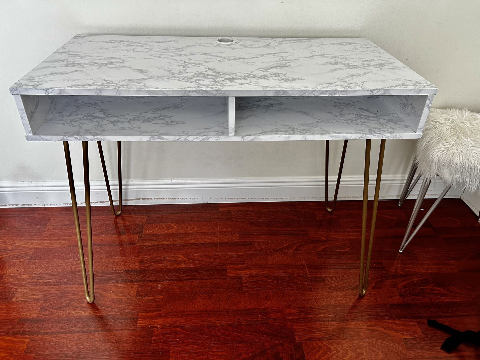 White Marble Computer Desk With Gold Legs