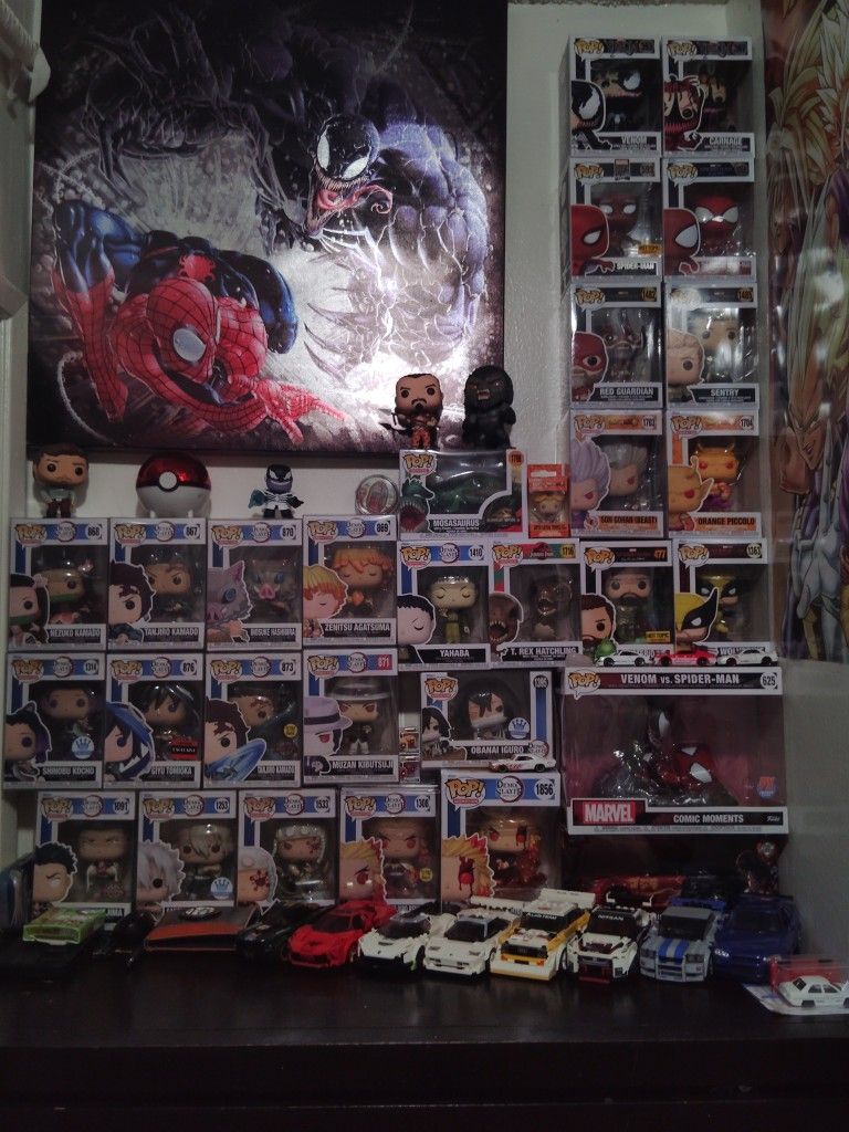Funko Pops And Cars And Spider-Man Venom Frame