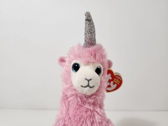 Ty Beanie Lana the Llamacorn Pink Plush Fur and a Glittery Silver Horn