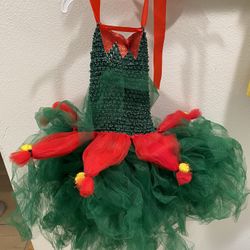 Christmas Elf Costume for Girls Sleeveless Tulle Tutu Dress Xmas holiday party 