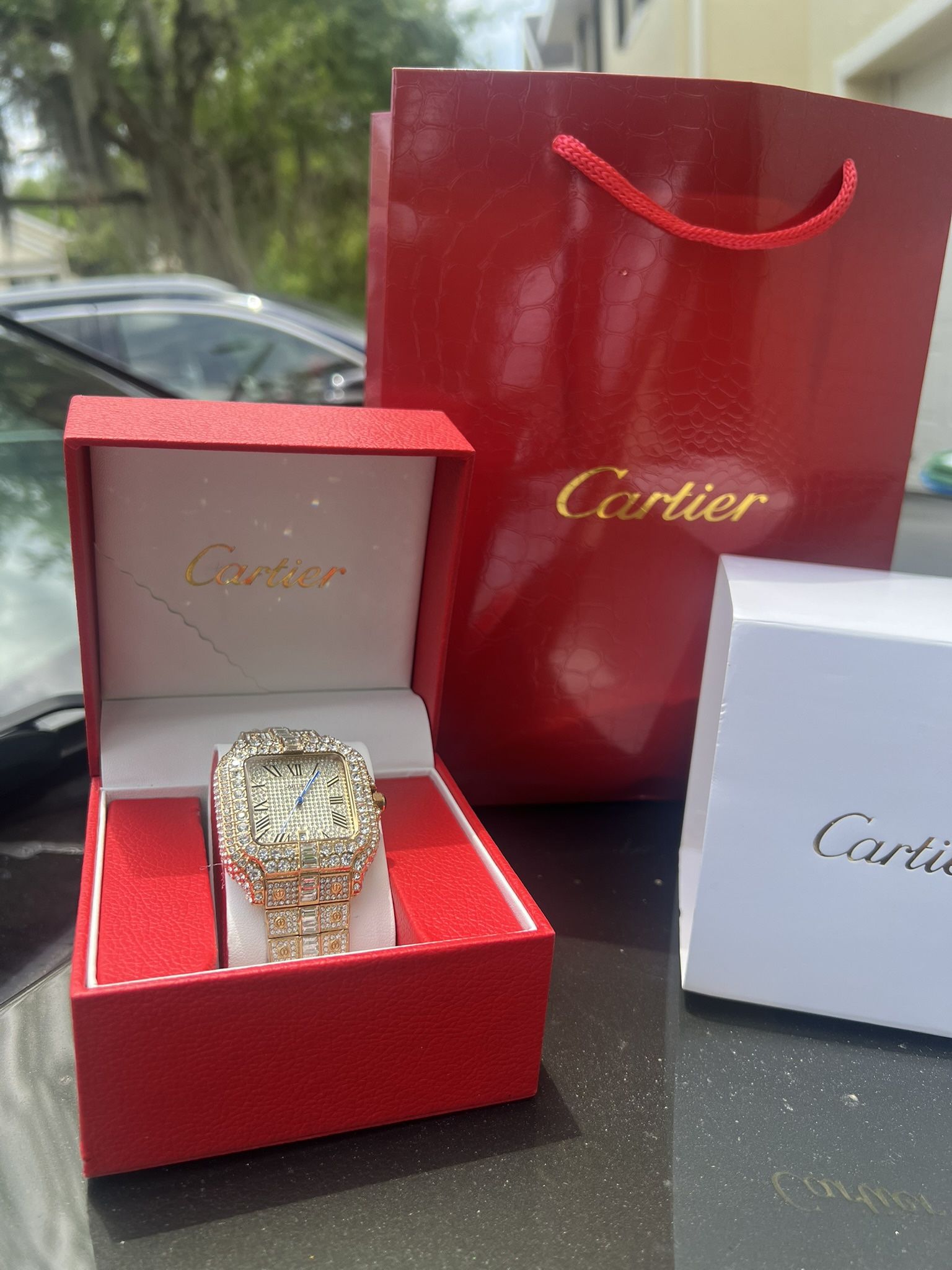 gold cartier watch lab diamond
