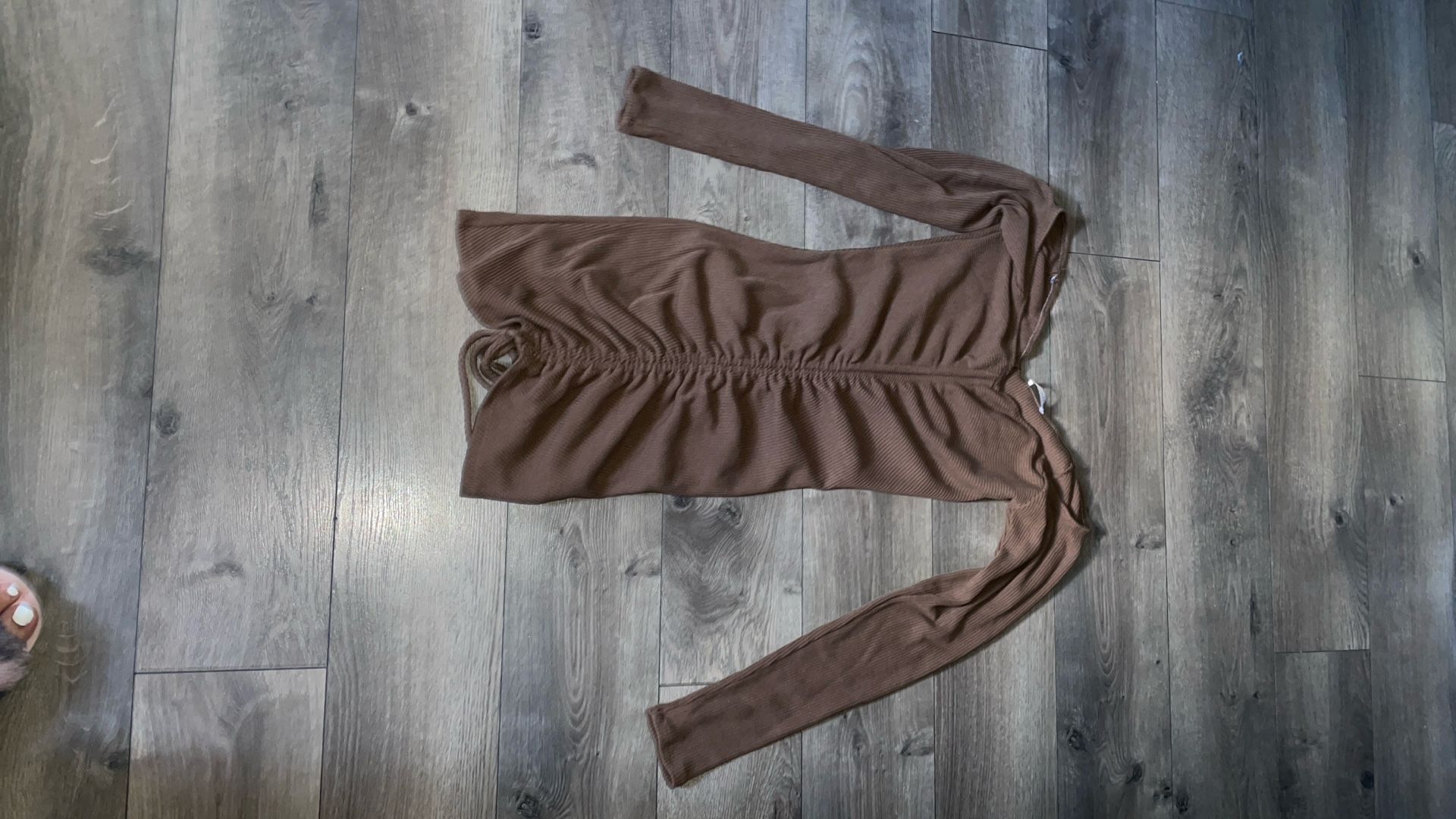 Off The Shoulder Ribbed Brown Dress