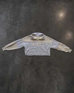 HOLLISTER QUARTER ZIP CROP TOP BLUE + GREY S