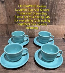 Fiestaware homer Laughlin cup and saucer green blue set of 4