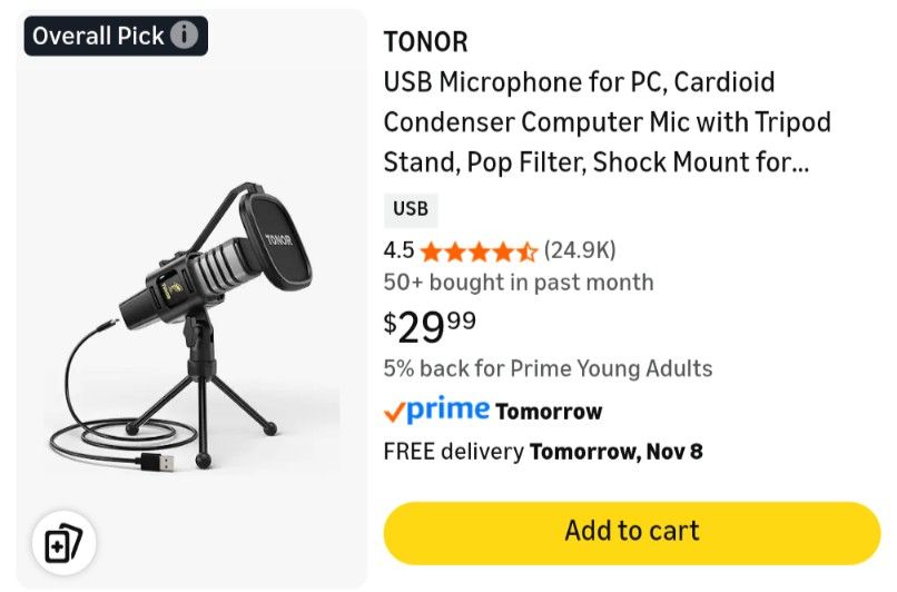 TONOR USB Condenser Microphone for podcast/karaoke/streaming on Computer/iPhone/Android