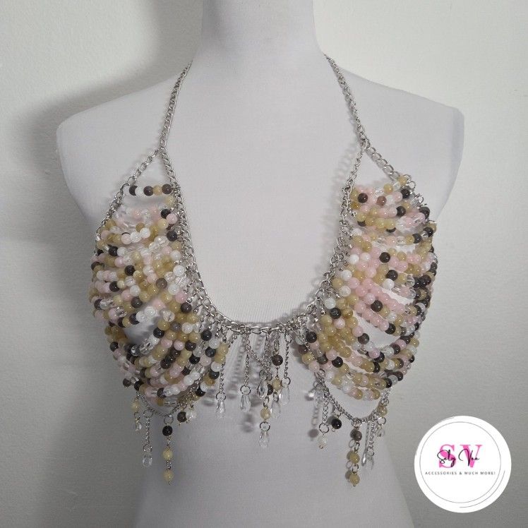 Silver Body Chain Accessory With Multicolor Beads