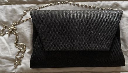 Elegant Black Evening Clutch Purse with Silver Chain