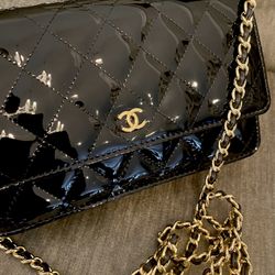 Black Shiny Patent Leather WOC Shoulder Bag NEW