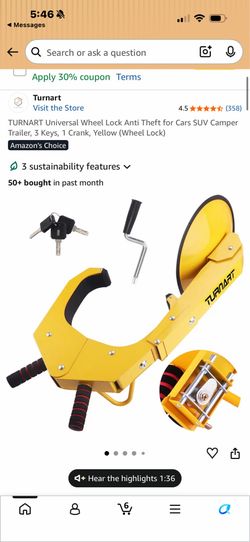 TURNART Universal Wheel Lock Anti Theft for Cars SUV Camper Trailer, 3 Keys, 1 Crank, Yellow (Wheel Lock)