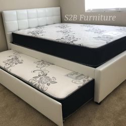 Full Twin White Trundle Bed With Ortho Mattress Included!!