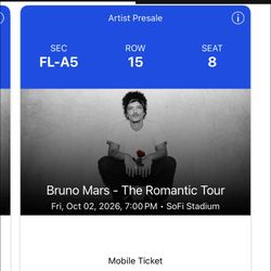 Bruno Mars Tickets Friday October 2, 2026
