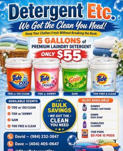 $55 5 Gallon buckets detergents