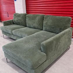 Green Corduroy Sectional w/ ChaiseDelivery Available Pay After Delivery .FCFS