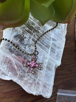 Cross- Hot Pink Rinestone Necklace