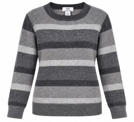 M Magaschoni Women’s Large Gray Striped Wool Blend Crewneck Pullover Sweater