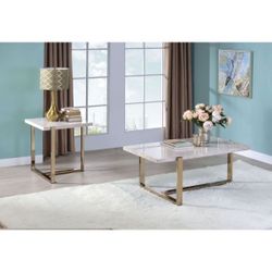 2PCS Gold Coffee Table And End Table Set