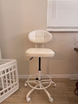White Adjustable Rolling Stool with Back Rest