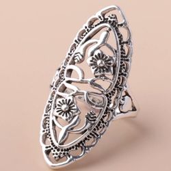 1pc Vintage Style Hollow Flower Shape Metal Ring, 