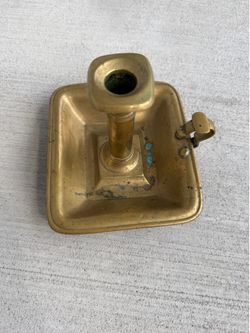Vintage Solid Brass Chamberstick Candle Holder with Finger Loop Handle 6” x 3.5”