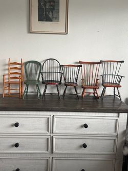 Set of 6 Vintage Miniature Windsor Wooden Chairs