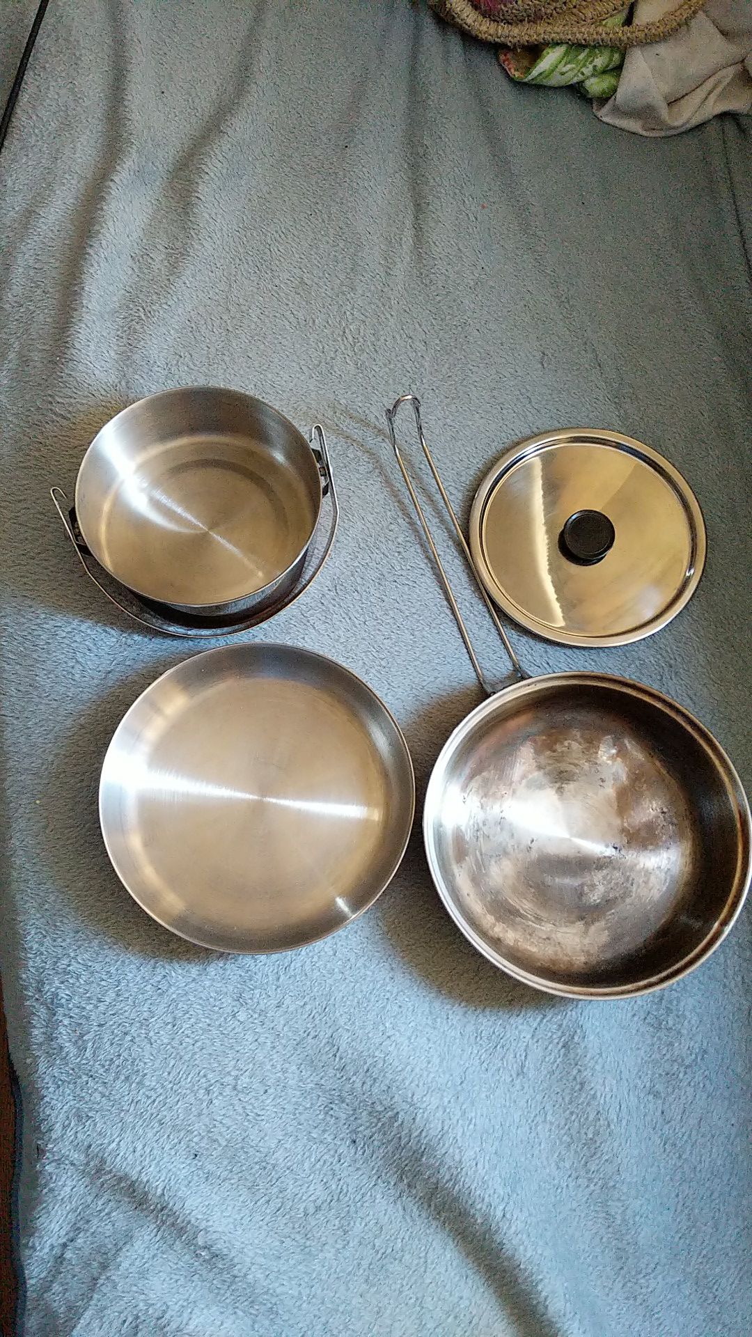 2 piece copper bottom camping cooking pots.