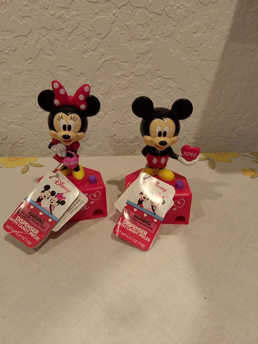 Vintage Disney Mickey & Minnie Mouse Valentine Candy Dispensers By Galerie Never Used

