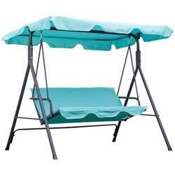  Outsunny Patio Porch Swing Chair with Adjustable Canopy, Seats 3 Adults, Steel Frame, Armrests, Green