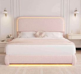 New -Queen Size Bed Frame LED Teddy Fleece