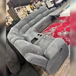 Corduroy power recliner sectional sofa