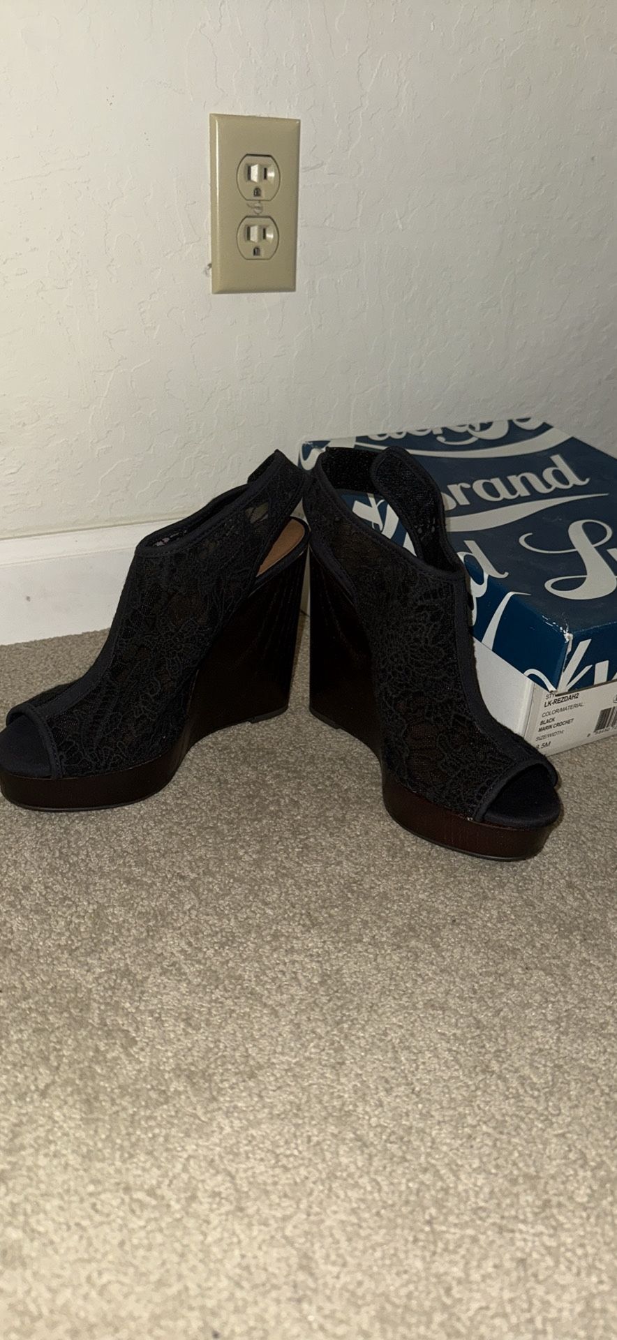 LuckyBrand Black Crochet Wedges