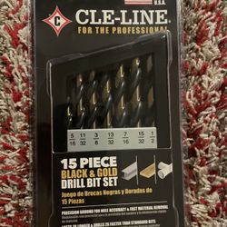 CLE-LINE 15 Piece Black And Gold Drill Bit Set #C18131 MADE IN USA Brand New 