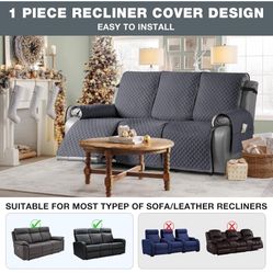 100% Waterproof Recliner Covers, Recliner Sofa Covers with Leg Straps, Reversible Recliner Couch Cover for Reclining Chair, Washable Couch Protector f