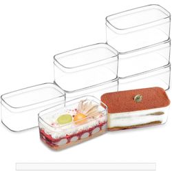 20 Pack 10OZ Rectangle Clear Plastic Dessert Cups with Lids and Stickers Disposable Fruit Cups for Dessert,Tiramisu container with lid,Cupcake,Parfait