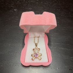 Brand new sparkling bear necklace with pink bear gift box