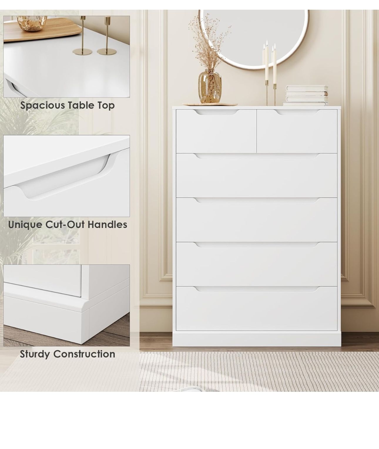 Modern 6 Drawer Dresser for Bedroom, Tall Chest of Drawers with Storage ...