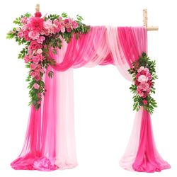 TINGE TIME Wedding Arch Flowers Kit (Pack Of 5) - 2pcs Floral Arch Arrangement With 3pcs Wedding Arch Draping Fabric For Ceremony Arbor Wedding Decora