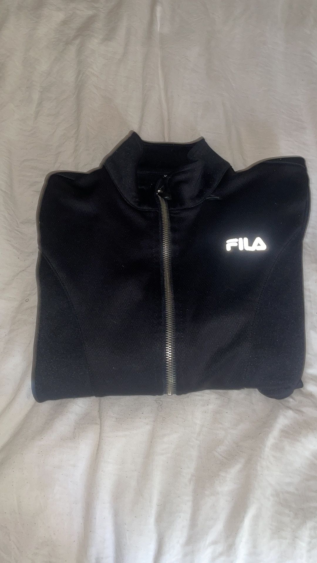 Fila Sport Zip Up Sweatshirt Long Sleeve Cotton Polyester Black Women