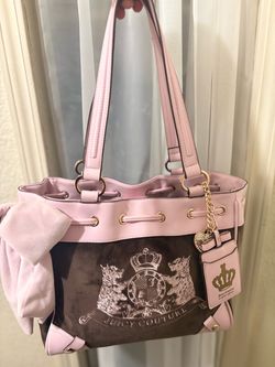 Juicy Couture Pink and Brown Velour Tote Bag