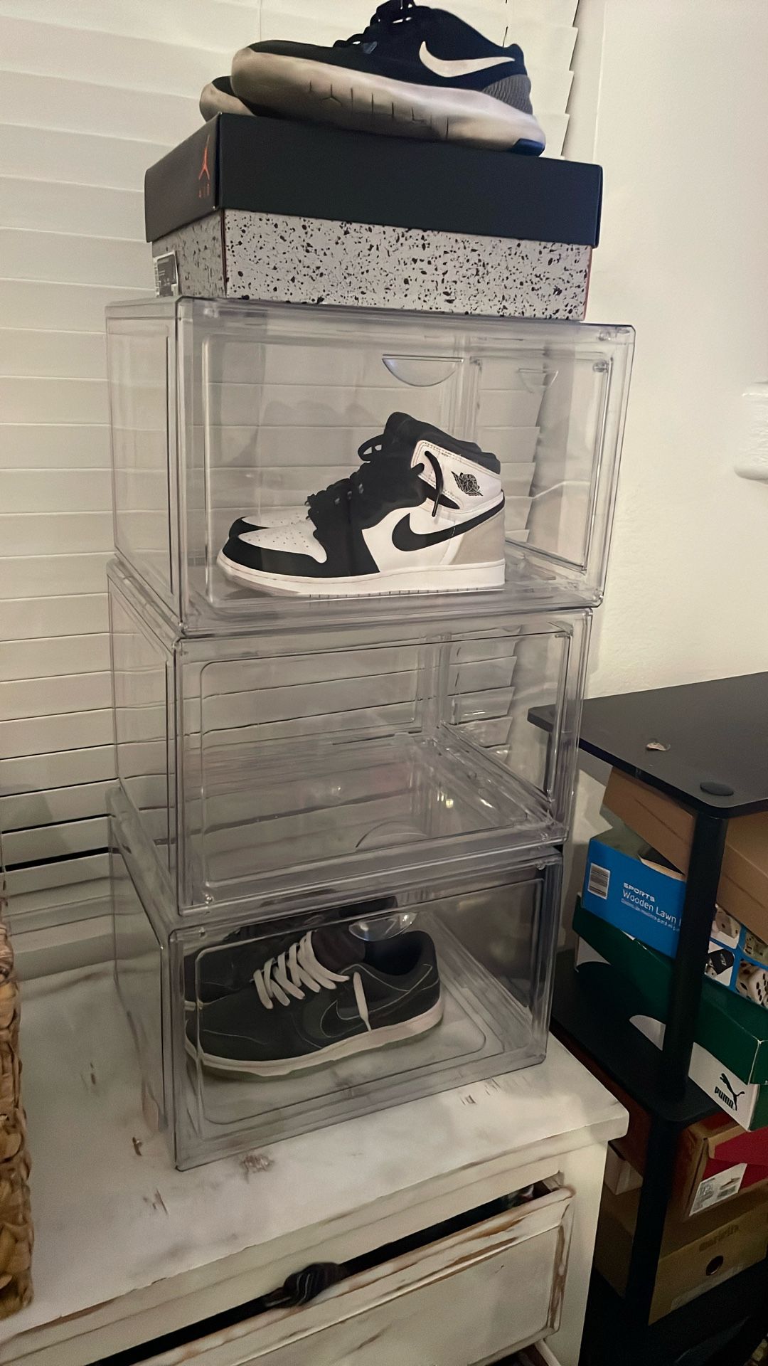 Acrylic Sneaker Shoe Display Case Transparent Shoe Box Storage Bins Clear Plastic Stackable Boot Handbag Organizer Containers with Lids, 1Pack