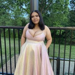 rose gold prom dress with pockets