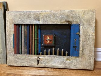 Original art on canvas and wood , metal