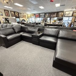 Leather Electric Sectional With Speakers 