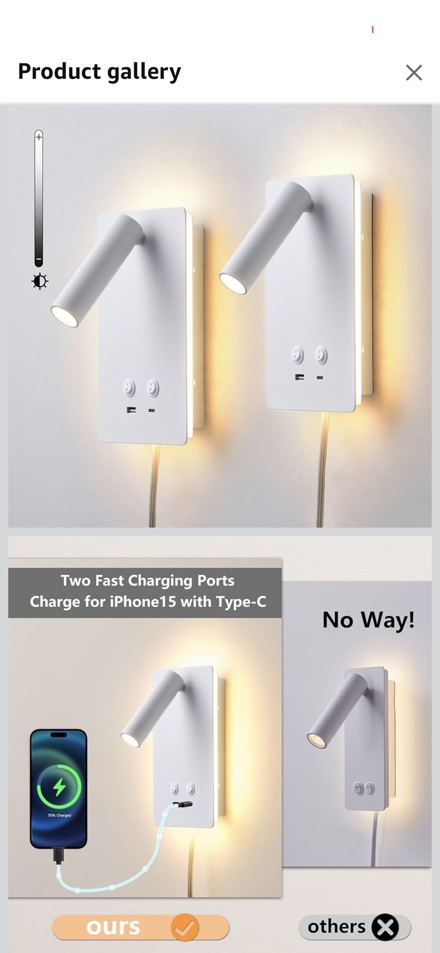 Dimmable Wall Mounted Reading Light for Bed, LED Wall Lamps with USB C+A Ports, Hardwire & Plug in 2 in 1 Wall Sconces with Switch, Eye-Caring Bed Sid