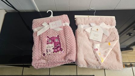 Two NEW Baby Girl Blankets. Both 30"x40"