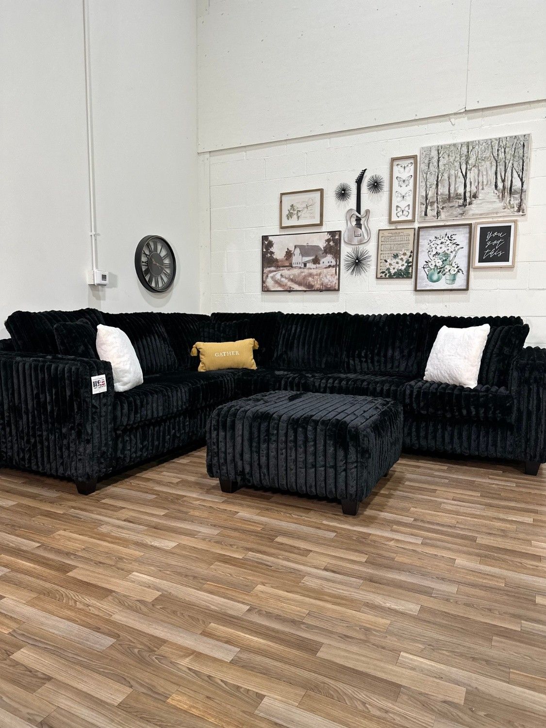 Brand New! Black Fluffy Sectional Sofa - Delivery Available
