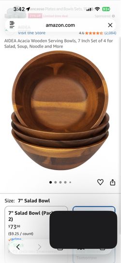 (4) AIDEA Acacia Wooden Serving Bowls, 7in