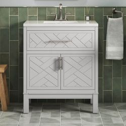 Accra 30in. Single Sink Freestanding Atmos Grey Bath Vanity with Bianco Bella Quartz Top Assembled
