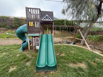 Wooden Backyard Playset with Slides and Swings